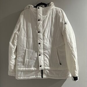 Body Glove Puffer Jacket Womens Large White Good Primaloft Hooded Ski Coat